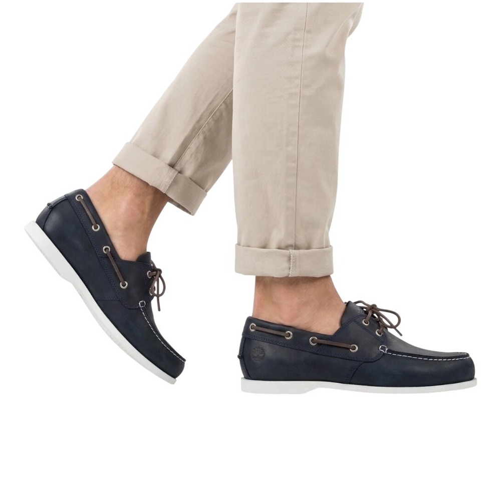 Timberland Cedar Bay Navy Blue Leather Boat Shoes Mens 9 9549R Deck Shoes